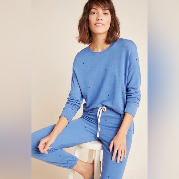 Sundry Tops - Sundry Women’s 1/Small Dusty Blue Starry Hearts Pima Cotton Pullover Sweatshirt